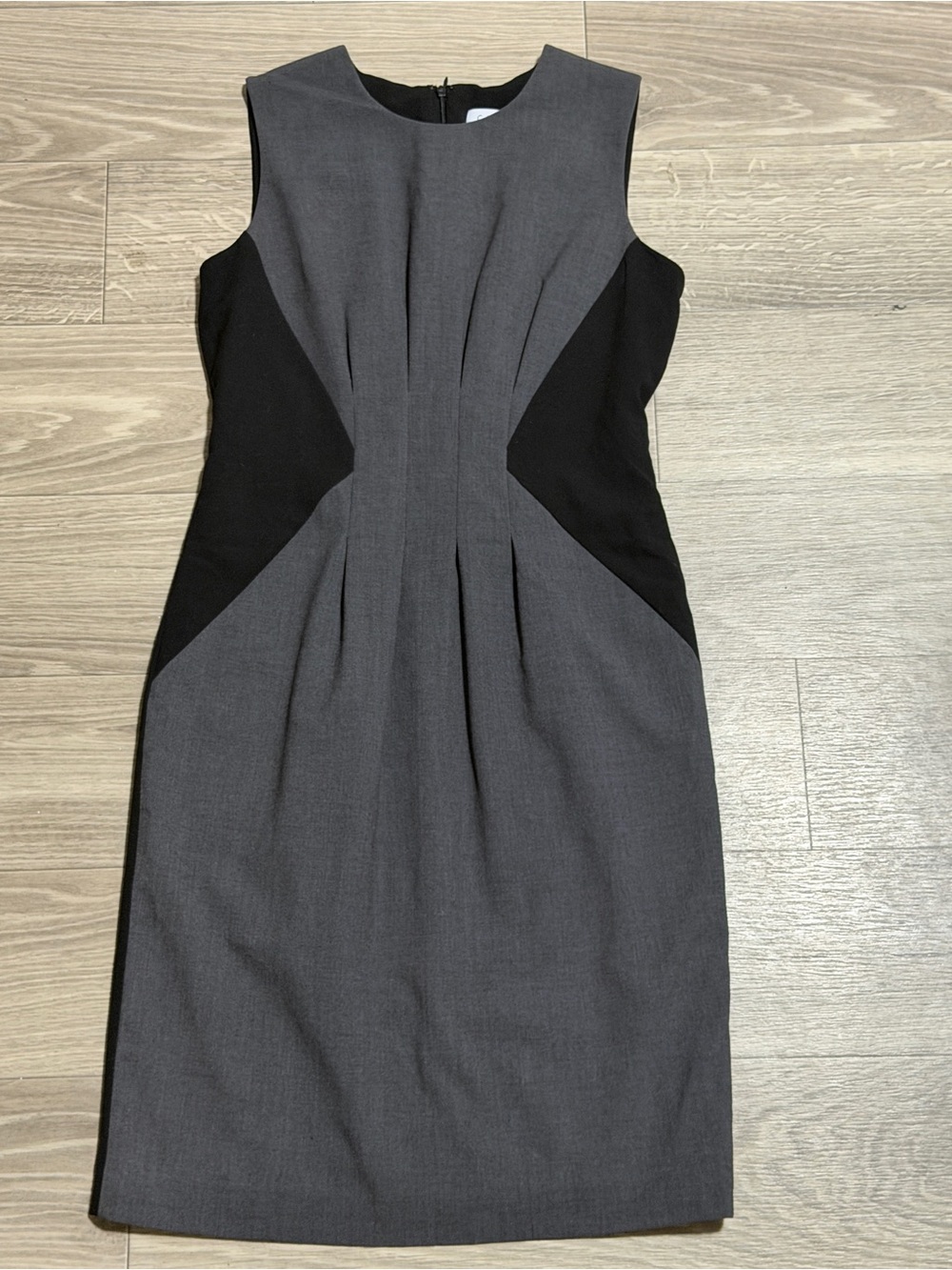 Calvin Klein Gray and Black Pleated Sheath Dress